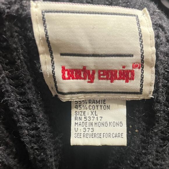 VTG Body Equip Zip Neck Heavy Knit Ramie Cotton Sweater XL Black Boxy Oversized - Picture 5 of 6